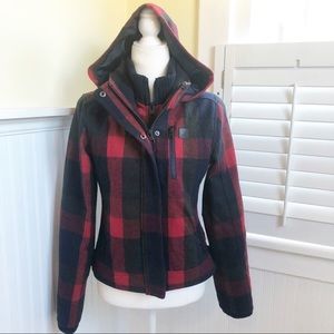 Harley-Davidson Motorcycles Red Buffalo Plaid Wool Blend Hooded Coat Medium